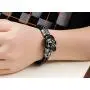 Stainless steel skull ghost head diamond black winding leather bracelet trendy hip-hop fashion jewelry gift