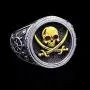 Skull Ring for Men, Vintage Pirate Crossed Swords Skull Head Ring, Punk Rock Skull Totem Ring, Gothic Pirate Skull Amulet Ring, Halloween Ring Biker, Viking Skull Jewelry Gift