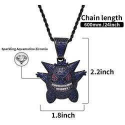 LKV Hip Hop Elf Pokemon Zircon Iced Out CZ Stone Gold Gengar Pendant Necklace