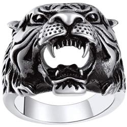 ChainsPro Mens Stunning Tiger Head Rings, Nice Craftmanship, Spiritual Animal Ring, Size #7-#14, 316L Stainless Steel/18K Gold Plated (Send Gift Box)