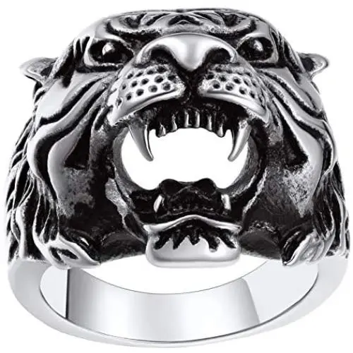 ChainsPro Mens Stunning Tiger Head Rings, Nice Craftmanship, Spiritual Animal Ring, Size #7-#14, 316L Stainless Steel/18K Gold Plated (Send Gift Box) ChainsPro Mens Stunning Tiger Head Rings, Nice Craftmanship, Spiritual Animal Ring, Size #7-#14, 316L Stainless Steel/18K Gold Plated (Send Gift Box)