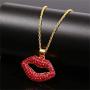 Enamel Evil Eye Heart Rhinestone Lip Dangle Earring Necklace Heart-Shaped Drop Earrings Glitter Dangling Earring Red Hoop Earring Shiny Jewelry Set for Women Girls