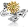 AILAAILA You are My Sunshine Sunflower Ring Stainless Steel Adjustable Cubic Zirconia Jewelry Size 4-10
