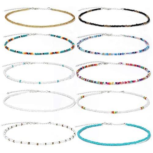 Seed Bead Choker Necklace Colorful Bohemian Choker Necklace Handmade Summer Hawaii Tiny Beaded Choker Adjustable for Girls Women