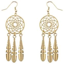 Lux Accessories Boho Gold Tone Casted Dreamcatcher Feather Dangle Earrings
