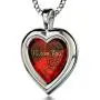 925 Sterling Silver Heart Pendant I Love You Necklace 24k Gold Inscribed in 120 Languages in Miniature Text on Sparkling Brilliant Cut Heart-Shaped Cubic Zirconia Gemstone, 18'' Rolo Chain