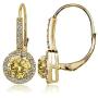 Yellow Gold Flashed Sterling Silver Genuine, Created or Simulated Gemstone and Cubic Zirconia Accents Round Leverback Earrings