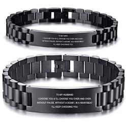 MEALGUET His & Hers Stainless Steel Love Quote Engraved Couple Link Bracelets Wristband for Lover Husband Wife Boyfriend Girlfriend,Valentines Day Gift