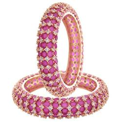 Ratnavali Jewels Jewels CZ Zirconia Gold Tone Red Diamond Elegant Bollywood Wedding Kada Bangles Jewelry Women