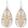 Bohemian Gold & Silver Two Tone Floral Filigree Big Tear Drop Earrings
