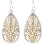 Bohemian Gold & Silver Two Tone Floral Filigree Big Tear Drop Earrings
