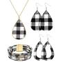 4 Pieces Womens Printed Jewelry Set Multi-Layer Bracelet Faux Leather Dangle Earrings and Necklace