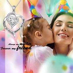 Mother Necklaces 925 Sterling Silver Always My Mother Forever My Friend Double Love Heart Necklace for Women Mother Lady Birthday Jewelry