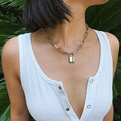 GVUSMIL Y Lock Pendant Necklace for Women Men Long Chain Punk Multilayer Choker Key and Lock Necklaces for Girls Boys Gift