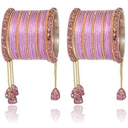 Ratna Indian Bollywood Bangles Women Wedding & Party Wear Pakistani Matching Outfit Color Latken Dangle Drop Bridal Bangle Set Pair Jewelry