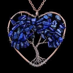 Tree of Life Necklace Heart Shaped Wire Wrapped Family Tree Pendant Crystal Birthstone Jewelry