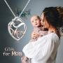LUHE 925 Sterling Silver Mother and Child Love Heart Pendant Necklace Jewelry Gifts for Grandmother Mom Daughter Wife