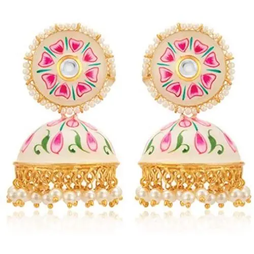 Aheli Jhumka Jhumki Enamel Earrings Indian Traditional Bollywood Ethnic Fashion Jewelry for Women
