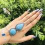 Campsis Boho Finger Ring Bracelet Turquoise Bracelet Silver Festival Hand Chain Decorative Jewelry for Women and Girls