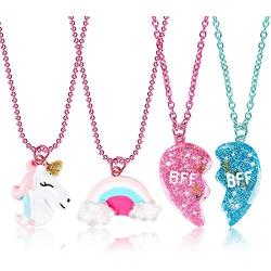 LaLaBand 4 Pcs Girls Necklaces BFF Friendship Necklace Set Kids Gift Present Party Favors Dress up Costume Jewelry for Little Girls Sisters Friends