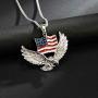 Flying Bald Eagle Pendant Necklace for Men, American Flag Necklace with 23.6” Chain, Vintage Hawk Eagle Pendant, Silver Metal Alloy Chain, Viking Animal Necklace Jewelry Gift for Men Boys