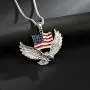 Flying Bald Eagle Pendant Necklace for Men, American Flag Necklace with 23.6” Chain, Vintage Hawk Eagle Pendant, Silver Metal Alloy Chain, Viking Animal Necklace Jewelry Gift for Men Boys