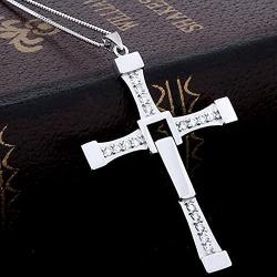 Q&Locket Religious Tennis Cross 925 Sterling Silver Pendant Necklace