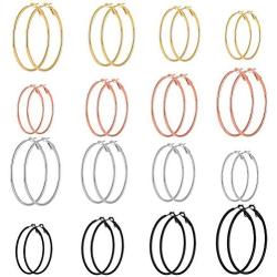 Hoop Earrings For Women,Clip On Stainless Steel Earrings Sets For Teen Girls Huggie Cute Hypoallergenic Sensitive Ears Jewelry （16 Pairs)