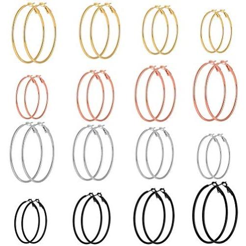 Hoop Earrings For Women,Clip On Stainless Steel Earrings Sets For Teen Girls Huggie Cute Hypoallergenic Sensitive Ears Jewelry （16 Pairs)