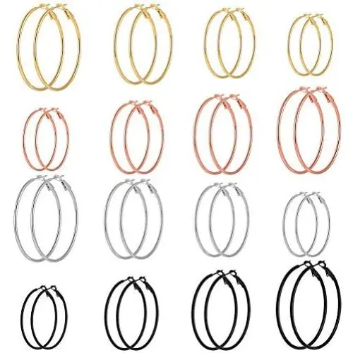 Hoop Earrings For Women,Clip On Stainless Steel Earrings Sets For Teen Girls Huggie Cute Hypoallergenic Sensitive Ears Jewelry （16 Pairs)