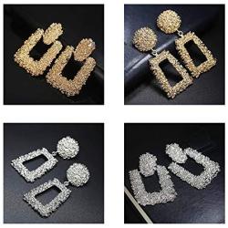 KWHY Statement Drop Earrings Large Metal Crystal Geometric Dangle Earrings Silver/Gold for Women Girls