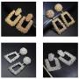 KWHY Statement Drop Earrings Large Metal Crystal Geometric Dangle Earrings Silver/Gold for Women Girls