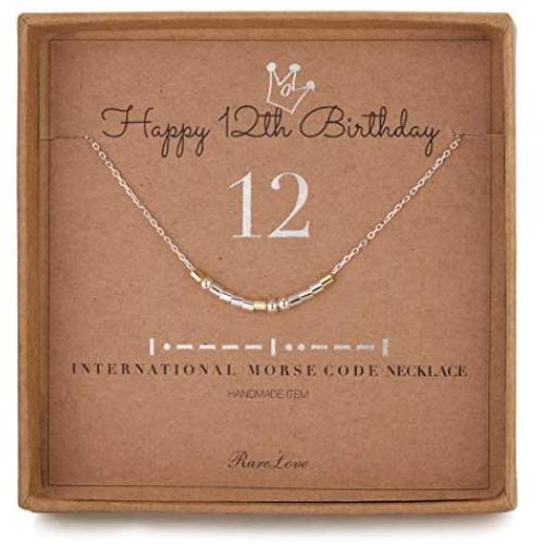 12th Birthday Jewelry Gifts For Girls 12 Morse Code Necklace 925 Sterling Silver Two Tone Bead Daughter Granddaughter Niece 12 Year Old Gift