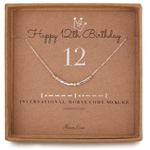 12th Birthday Jewelry Gifts For Girls 12 Morse Code Necklace 925 Sterling Silver Two Tone Bead Daughter Granddaughter Niece 12 Year Old Gift