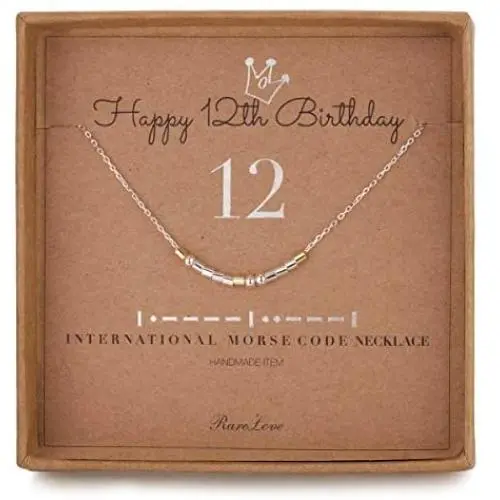 12th Birthday Jewelry Gifts For Girls 12 Morse Code Necklace 925 Sterling Silver Two Tone Bead Daughter Granddaughter Niece 12 Year Old Gift