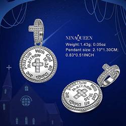 NINAQUEEN 925 Sterling Silver Charm With God All Things Are Possible Cross Religious Dangle Charms for Pandöra Bracelets Inspirational Necklaces Birthday Gifts for Girlfriend Wife