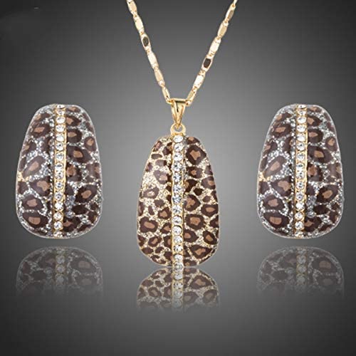 Earrings Hoops Studs Ear Nails Gold Color Leopard with Crystal Clip Earrings and Pendant Necklace Jewelry Sets