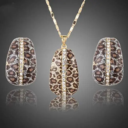 Earrings Hoops Studs Ear Nails Gold Color Leopard with Crystal Clip Earrings and Pendant Necklace Jewelry Sets