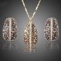 Earrings Hoops Studs Ear Nails Gold Color Leopard with Crystal Clip Earrings and Pendant Necklace Jewelry Sets