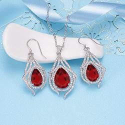 EleQueen 925 Sterling Silver Cubic Zirconia Teardrop of Angel Bridal Pendants Necklace Hook Earrings Sets