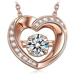 DANCING HEART Valentines Day Women Gifts for Christmas 925 Sterling Silver Love Heart Pendant Necklace Rose Gold Plated Jewelry with 5A Cubic Zirconia Birthday Gifts for Daughter Wife Girlfriend Sister