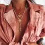 Woeoe Bohe Pearls Layered Rosary Necklace Gold Coin Pendants Cross Religious Necklaces Chain Beach Y Shape Angel Necklace Jewelry for Women and Girls