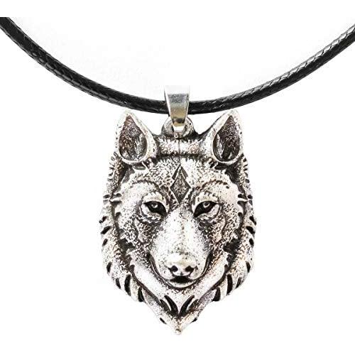 HAQUIL Wolf Necklace - Metal Alloy, Spirit Wolf Head Pendant - PU Leather Cord - Teen Wolf Merchandise