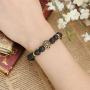 Jovivi Jewelry 6pc Men Women 8mm Mix Style Gold Plated Lion/Wolf/Fox/Sparta Helmet Black Lava Energy Stone Beads Stretch Bracelet