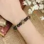 Jovivi Jewelry 6pc Men Women 8mm Mix Style Gold Plated Lion/Wolf/Fox/Sparta Helmet Black Lava Energy Stone Beads Stretch Bracelet