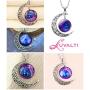 Galaxy & Crescent Cosmic Moon Pendant Necklace, Purple Glass, 17.5 Chain, Great Gift for Women