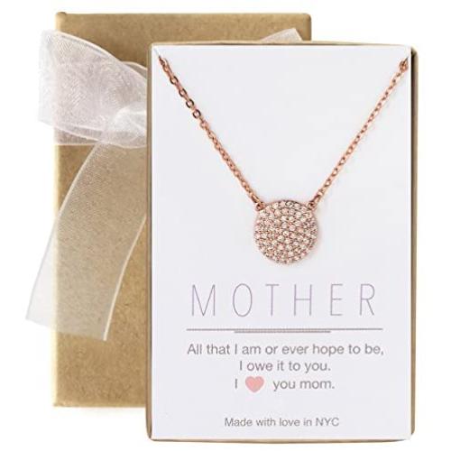 A+O Gift for Mom, Aunt, Grandma - CZ Pave Disc Necklace in Sterling Silver, Gold Vermeil, Rose Gold Vermeil