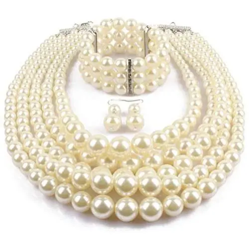 Fodattm Women Lady Multi Layer Imitation Pearl Strand Cluster with Necklace Bracelet and Earrings Set Elegant Costume Jewelry Sets Fodattm Women Lady Multi Layer Imitation Pearl Strand Cluster with Necklace Bracelet and Earrings Set Elegant Costume Jewelry Sets