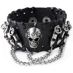 JOVIVI 3pcs Spike Studded Rivets Punk Rock Biker Wide Strap Genuine Leather Bracelets Necklace Chain Wristband Adjustable