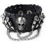 JOVIVI 3pcs Spike Studded Rivets Punk Rock Biker Wide Strap Genuine Leather Bracelets Necklace Chain Wristband Adjustable